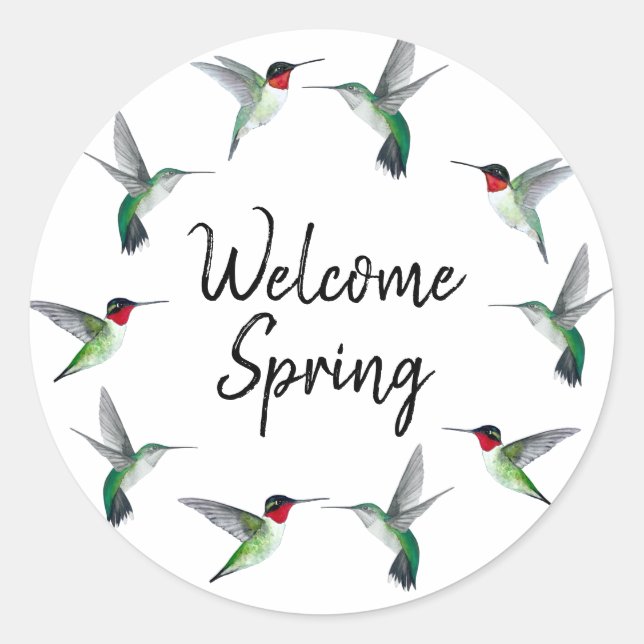 Ruby-throated Hummingbirds Welcome Spring Classic Round Sticker (Front)