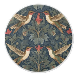 Ruby-throated hummingbirds William Morris style Ceramic Knob