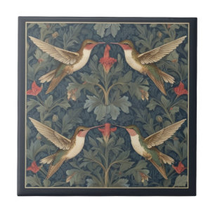 Ruby-throated hummingbirds William Morris style Tile