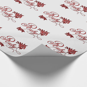Ruby Typography with Roses Red and White Wrapping Paper
