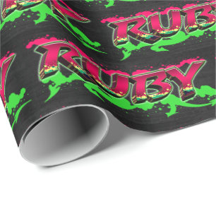 Ruby Vorname Name Graffiti red green Wrapping Paper