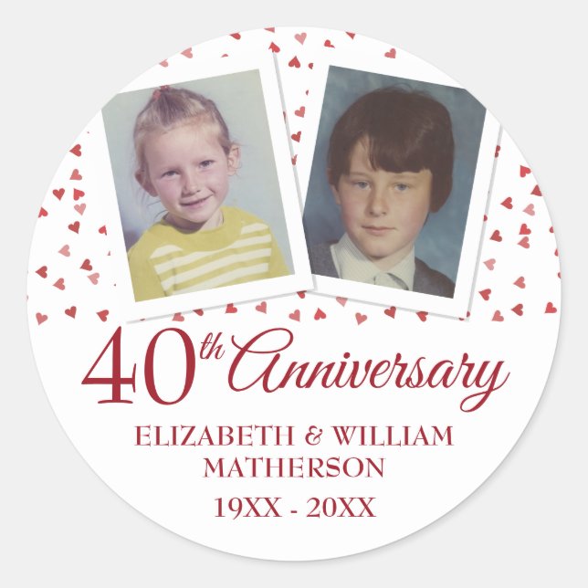 Ruby Wedding 40th Anniversary Childhood Photos Classic Round Sticker (Front)