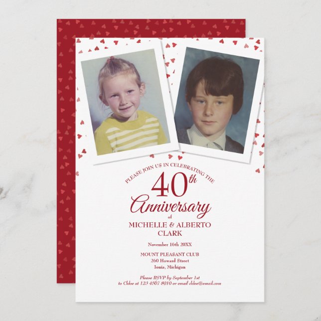 Ruby Wedding 40th Anniversary Childhood Photos Invitation (Front/Back)