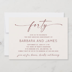 Ruby Wedding 40th Anniversary   Soft Ivory Photo Invitation