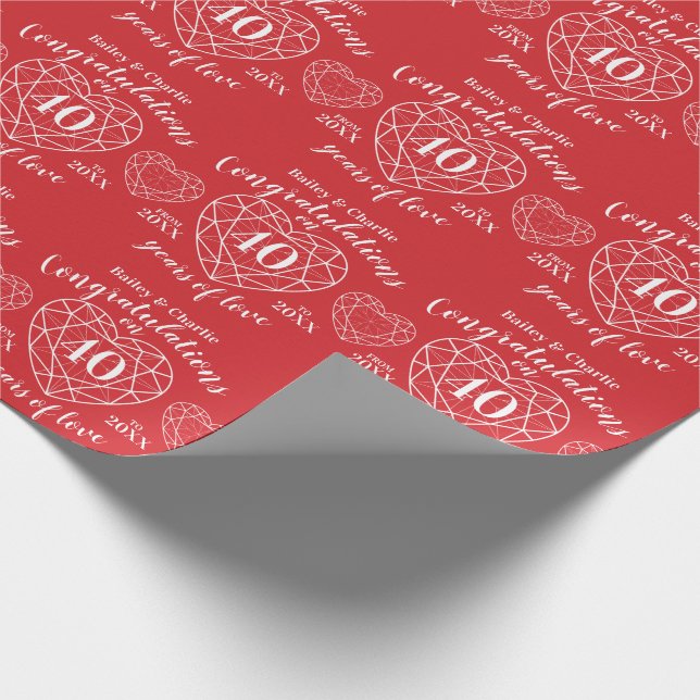 Ruby wedding anniversary 40 years of love red wrapping paper (Corner)