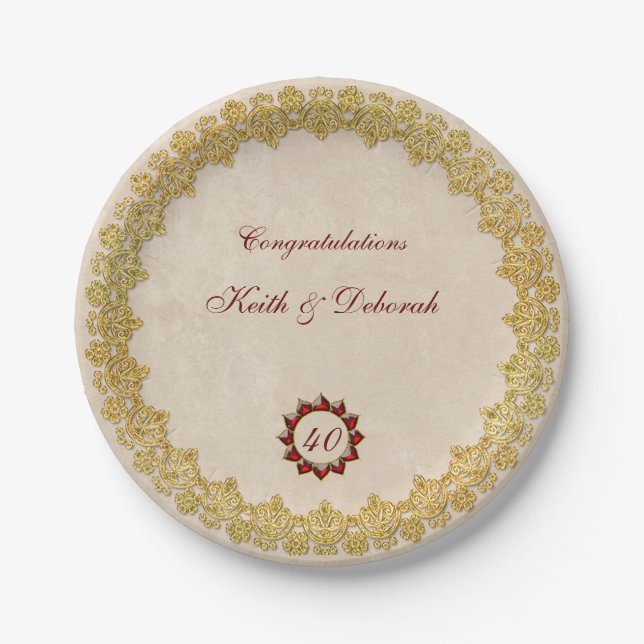 Ruby Wedding Anniversary design Paper Plate (Front)