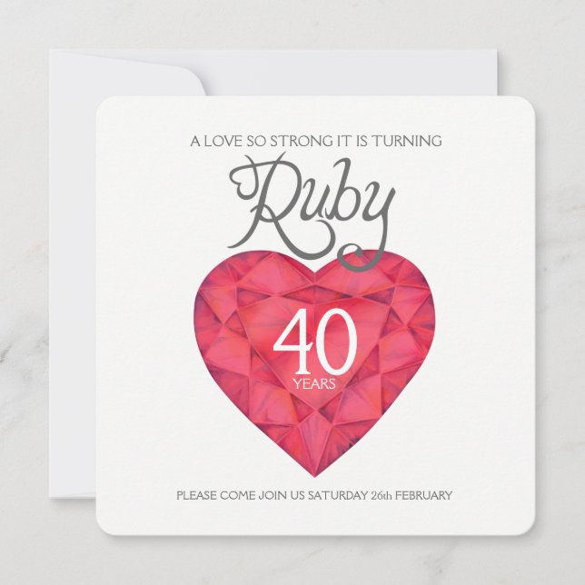 Ruby wedding love so strong heart watercolor invitation (Front)