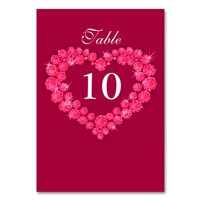 Ruby wedding red heart table numbers (Front)
