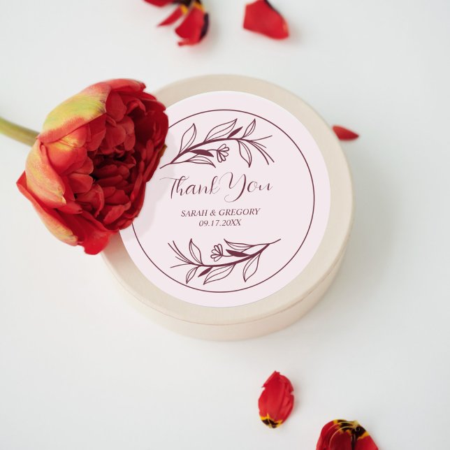 Ruby Wine Simple Boho Thank You Wedding Favour Classic Round Sticker (Creator Uploaded)