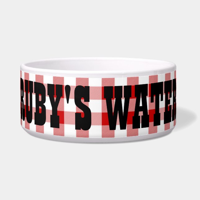 Ruby's Diner Dog's Name Red & White Checks Bowl (Front)