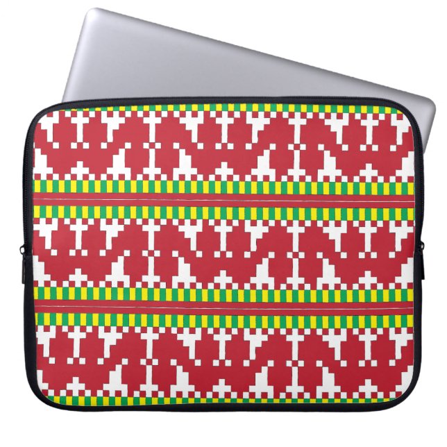 Rucava Red and white folk art geometric pattern I Laptop Sleeve (Front)