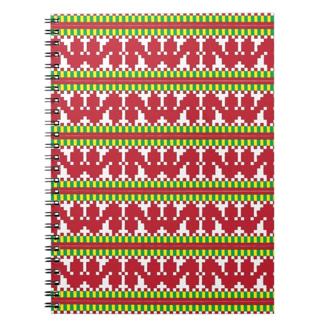 Rucava Red and white folk art geometric pattern I Spiral Notebook (Front)