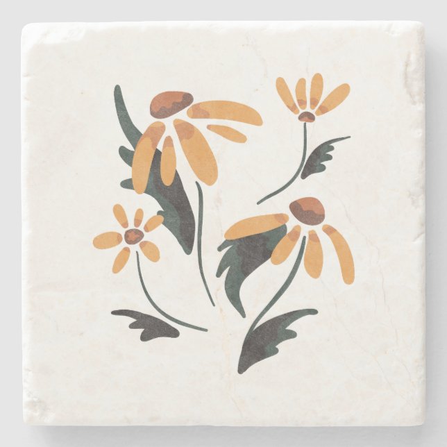 Rudbeckia Hirta Black-Eyed Susan Aesthetic Flowers Stone Coaster (Front)