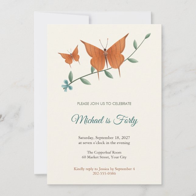 Ruddy Daggerwing 40th Birthday Invitation (Front)