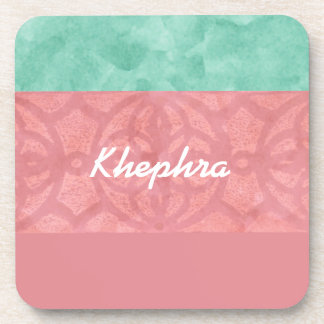 Ruddy Pink Batik And Blue Watercolor Name and Year Coaster