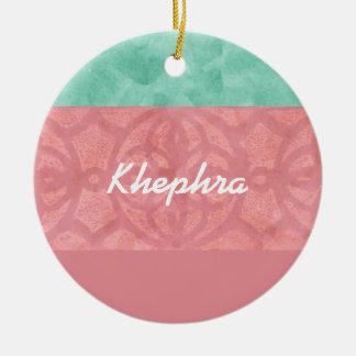 Ruddy Pink Batik And Blue Watercolor Name Ceramic Tree Decoration