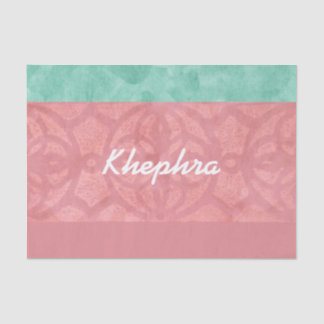 Ruddy Pink Batik And Blue Watercolor Name Tissue Paper