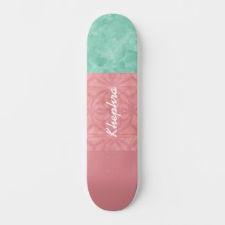 Ruddy Pink Batik and Green Watercolor Skateboard