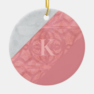 Ruddy Pink Batik And Grey Watercolor Letter Ceramic Tree Decoration
