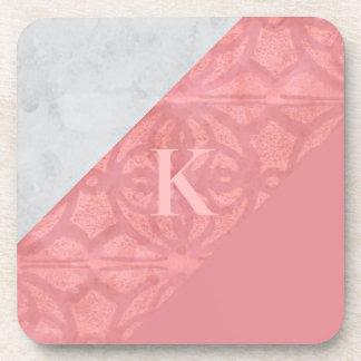 Ruddy Pink Batik And Grey Watercolor Letter Coaster