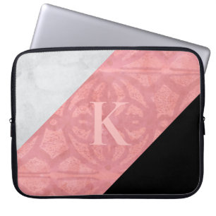 Ruddy Pink Batik And Grey Watercolor Letter Laptop Sleeve