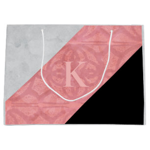 Ruddy Pink Batik And Grey Watercolor Letter Large Gift Bag
