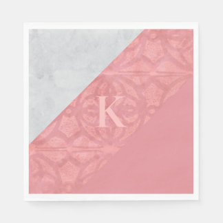 Ruddy Pink Batik And Grey Watercolor Letter Napkin