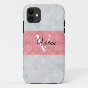 Ruddy Pink Batik And Grey Watercolor Monogrammed Case-Mate iPhone Case