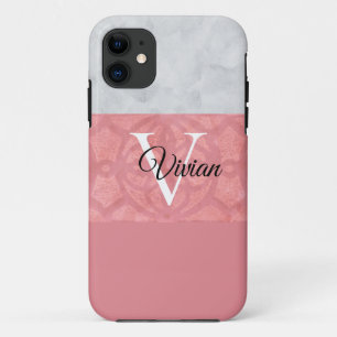 Ruddy Pink Batik And Grey Watercolor Monogrammed Case-Mate iPhone Case