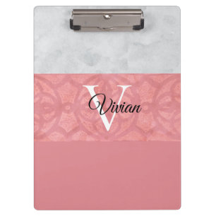 Ruddy Pink Batik And Grey Watercolor Monogrammed Clipboard