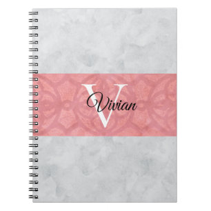 Ruddy Pink Batik And Grey Watercolor Monogrammed Notebook