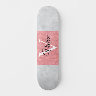 Ruddy Pink Batik And Grey Watercolor Monogrammed Skateboard