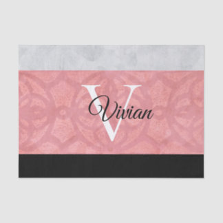 Ruddy Pink Batik And Grey Watercolor Monogrammed Tissue Paper