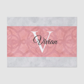 Ruddy Pink Batik And Grey Watercolor Monogrammed Tissue Paper