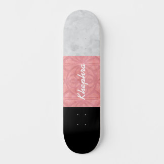 Ruddy Pink Batik Grey Watercolor And Name Skateboard