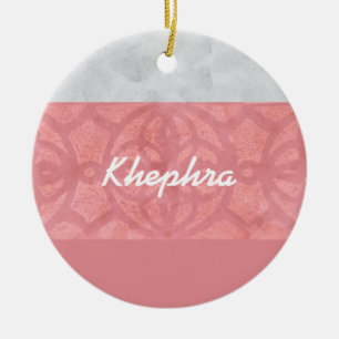 Ruddy Pink Batik Grey Watercolor Name Ceramic Tree Decoration