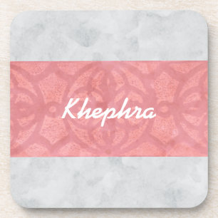 Ruddy Pink Batik Grey Watercolor Name Coaster