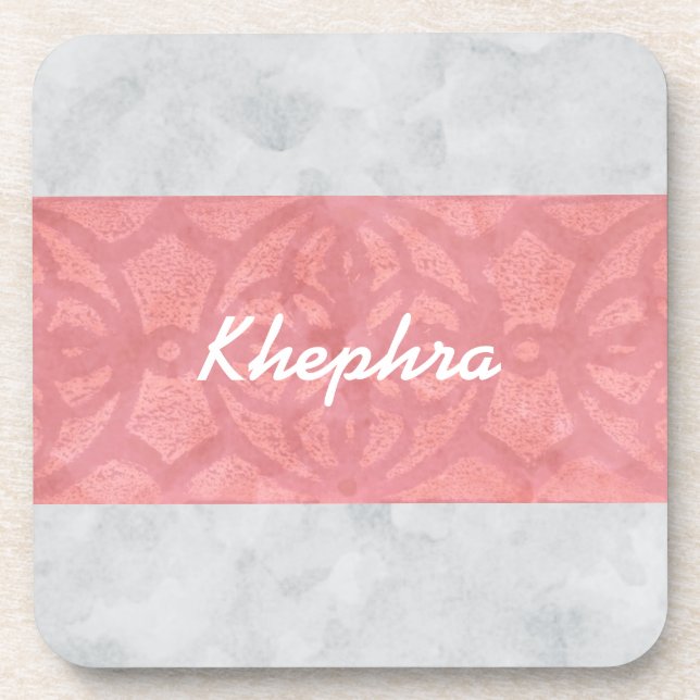 Ruddy Pink Batik Grey Watercolor Name Coaster (Front)