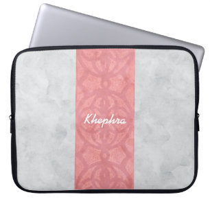 Ruddy Pink Batik Grey Watercolor Name Laptop Sleeve