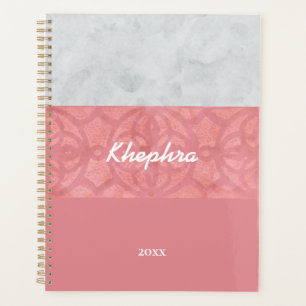 Ruddy Pink Batik Grey Watercolor Name Planner