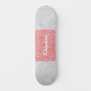 Ruddy Pink Batik Grey Watercolor Name Skateboard
