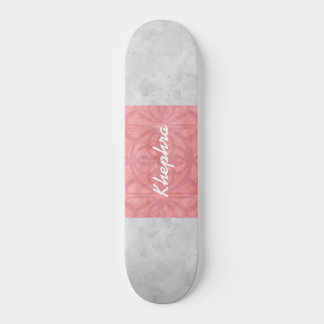 Ruddy Pink Batik Grey Watercolor Name Skateboard