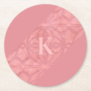 Ruddy Pink Batik Letter Round Paper Coaster