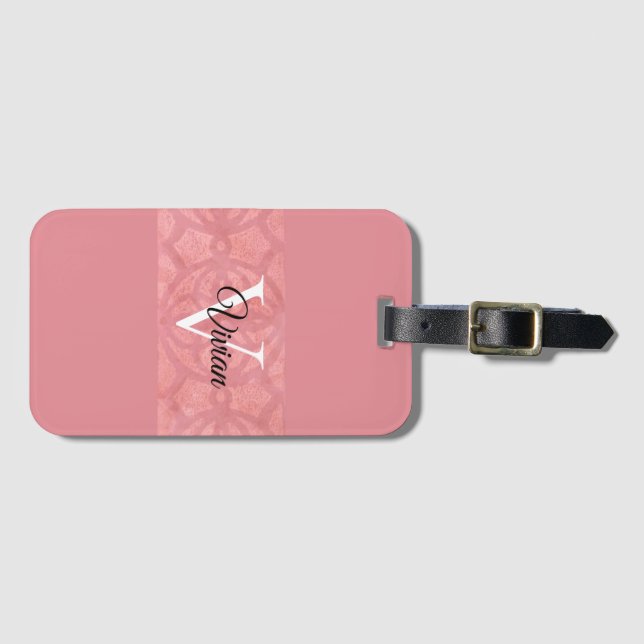 Ruddy Pink Batik Name Monogrammed Luggage Tag (Front Horizontal)