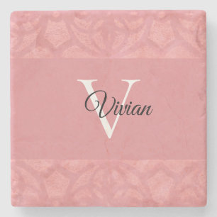 Ruddy Pink Batik Name Monogrammed Stone Coaster