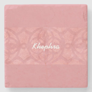 Ruddy Pink Batik Name Monogrammed Stone Coaster