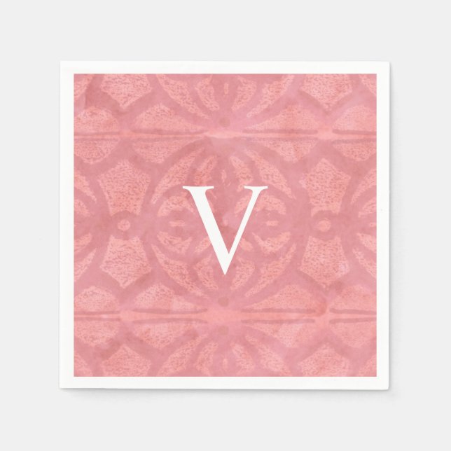 Ruddy Pink Monogrammed Watercolor Napkin (Front)