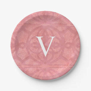 Ruddy Pink Monogrammed Watercolor Paper Plate