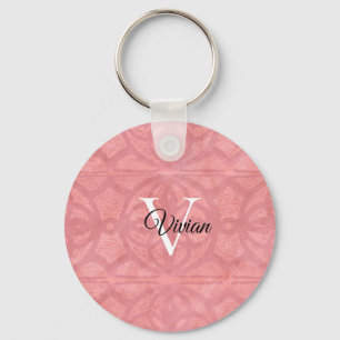 Ruddy Pink Watercolor Batik Monogram Name Key Ring