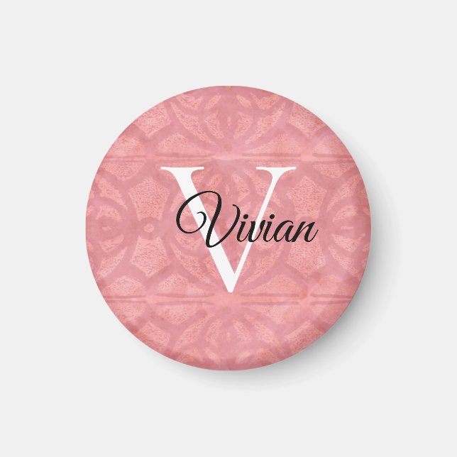 Ruddy Pink With Black And White Monogram Name Magnet (Front)
